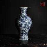 陶瓷花瓶摆件景德镇仿古手绘缠枝莲青花瓷瓶现代中式台面装饰摆设