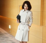 韩国代购高档女装2016春装新款优雅大气经典中长款双排扣风衣外套