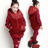 女童冬装三件套加厚加绒2016新款韩版中大童冬款长袖运动卫衣套装