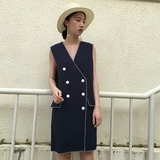 夏装新款女装韩国订单复古简约时尚明线无袖系带马甲式西装连衣裙