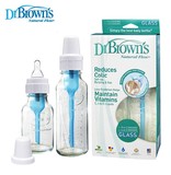 美国进口布朗博士婴儿标准口防胀气玻璃奶瓶套装 带导管120+240ml