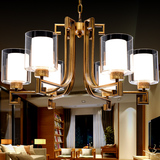 中式吊灯 古铜色大气客厅灯卧室餐厅灯具工程玻璃灯罩 新中式吊灯
