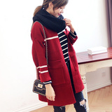 韩国冬季女针织大衣韩版中长款棒球服百搭毛衣开衫宽松加厚外套潮