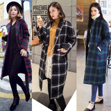 2015秋冬装新款韩版格子毛呢大衣学院风毛呢外套女超长款呢子大衣