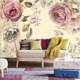 美式简约花卉大型壁画复古做旧玫瑰花电视背景墙纸手绘田园壁纸