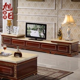 电视柜大理石中式实木电视机柜 现代欧式红色客厅家具加长地柜