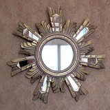 美式乡村欧式做旧复古装饰镜玄关镜壁挂镜子圆形太阳镜子软装挂镜