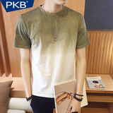 PKB韩版港风男装夏季新款渐变色日系短袖T恤男潮流时尚圆领体恤衫