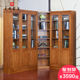 光明家具 现代中式全实木书柜书架组合 红橡木转角书柜书橱组合