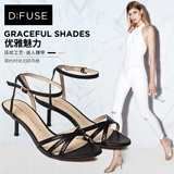 D：Fuse/迪芙斯2016春季新款羊皮细带露趾细高跟搭扣简约女鞋凉鞋