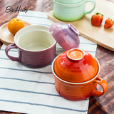 西芙创意可爱碗学生碗日式陶瓷带盖泡面碗泡面杯盒早餐碗方便面碗