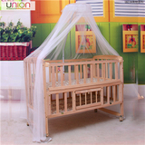 木制婴儿床实木带滚轮床带蚊帐婴幼儿床多功能婴儿摇摇床小孩木床