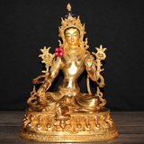 藏传佛教用品 1尺33cm仿尼泊尔全鎏金双座纯铜密宗佛像 绿度母
