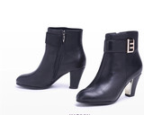 哈森秋季新款正品女靴真皮中跟粗跟舒适女短靴HA41417支持验货
