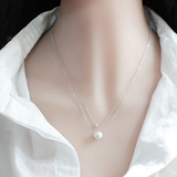 奥诗雅925银日韩个性创意锆石珍珠甜美双层锁骨链女项链简约饰品