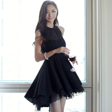 韩国气质小黑裙中长款2016修身女装夏装新款夏款夏季雪纺连衣裙子