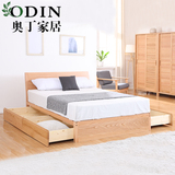 卧室家具北欧宜家简约双人床1.8 1.5米储物床高箱全实木床橡木床