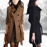 2015冬季欧美大码女装胖mm修身中长款加厚毛呢风衣外套呢子大衣女