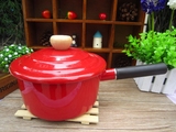出口日本木一口一系列20cm红色加厚翻边搪瓷单柄汤锅