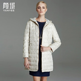 颜域品牌女装2015冬装新款欧美时尚提花加厚保暖中长款羽绒服外套