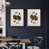 星川创意装饰画棋牌室有框组合画现代简约美式乡村壁画三联扑克
