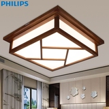 飞利浦中式吸顶灯 实木正方形简约现代温馨卧室客厅书房灯格窗