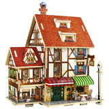 包邮diy小屋智力3d儿童玩具积木制立体拼图木质拼插模型拼装房屋