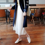 2016夏装新款韩版女装 白色中长款雪纺百褶半身裙 纯色褶皱中长裙