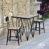 欧式铁艺马赛克阳台庭院户外室外休闲桌椅组合三件套装咖啡厅茶几