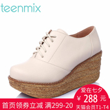 Teenmix/天美意春季女鞋专柜同款坡跟高跟牛皮女单鞋6XV23AM5