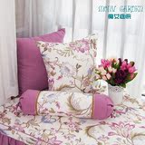 欧式简约田园风格紫色大花抱枕靠垫套圆柱糖果枕含芯大号65 60 45