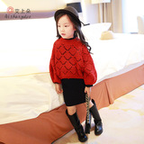 艾上朵女童短款蝙蝠袖毛衣2015秋装新款韩版儿童纯色套头针织衫