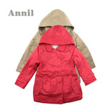 安奈儿女童装 2015新款冬装梭织可拆卸棉风衣外套 专柜正品
