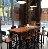 铁艺实木星巴克咖啡桌吧台桌椅组合长方形吧台桌高脚酒吧椅可定制
