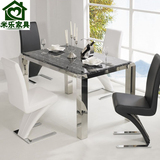 不锈钢餐桌大理石餐桌钢化玻璃餐桌大理石餐桌椅组合现代简约餐桌