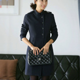 韩国东大门代购SZ品牌韩版女装修身优雅小立领中长款职场毛呢外套