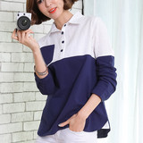 2016春装新款中长款拼接套头女式衬衫韩版宽松长袖衬衣女ZACS003
