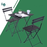 简约铁艺实木奶茶店桌椅咖啡厅组合套装户外休闲三件套座椅可折叠