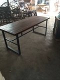 定做 美式乡村复古铁艺实木餐桌椅组合 松木书桌会议桌办公桌子