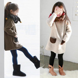 2015冬款女童韩版羊羔绒加厚卫衣中长款中小童宝宝加绒套头衫外套