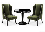 新古典餐椅绿色布艺休闲椅实木洽谈桌椅三件套欧式高背装饰摆设椅