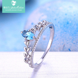 缘动力925银戒指女日韩版女士镶钻时尚银蓝宝石皇冠食指单戒饰品