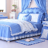 巧致生活 蓝色婚庆床上四件套1.8m 公主床品被套全棉纯棉1.5被套