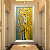 简约现代装饰画发财树油画 手绘油画 玄关装饰画 走廊 过道竖版画
