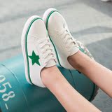 秋冬新款韩版红绿条小白鞋女星星系带单鞋跑步运动平底女学生鞋潮