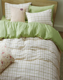 绿色简约北欧条纹格子男士日式床笠床单4四件套纯棉床上用品