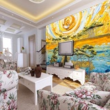 大型墙纸壁画地中海风格油画壁纸客厅沙发电视背景墙简约立体风景