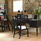 美式纯实木书桌电脑桌法式复古风格家用办公桌现代书房写字台黑色