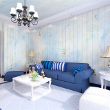 西诺地中海风格墙纸壁画 卧室客厅背景墙竖条纹整屋壁纸 灯塔搭配