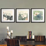荷花 新中式现代简约张大千国画挂画 客厅餐厅卧室三联有框装饰画